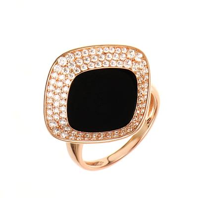 China 925 FASHIONABLE Ring 18K Rose Gold Plating Agate Silver Natural Stone Black Ring 10017R for sale