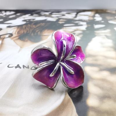 China Fashion Jewelry Flower Shape Ring Casual / Sporty Purple Zircon 925 Sterling Silver Enamel Ring for sale