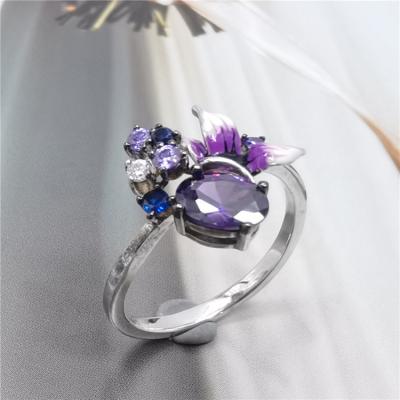 China Silver Women Ring Flower Leaf 925 Sterling Silver Newcomer Ring Amethyst Casual/Sporty CZ Blue Spinel Stone for sale