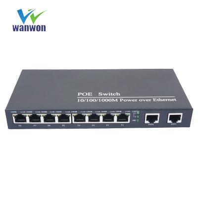 China 100meter for UTP ports; 0~120km for Fiber Ports 8port POE 10/100/1000Mbps IEEE802.3af/at Support MDI/MDIX 8POE 2UTP Switch for sale