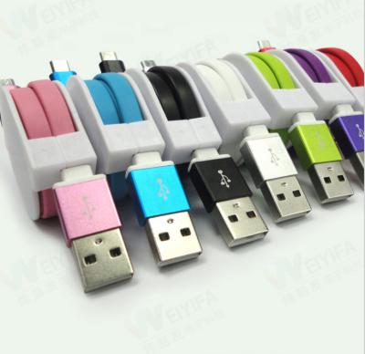 China Charging + Al Alloy Retractable 1m USB Data Transfer Noodle Portable Charger Cable Flat USB Cable for sale