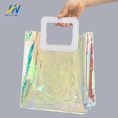 China Custom Holographic Iridescent Iridescent Logo Laser PVC Waterproof Bag Summer Fashion Reusable Tpu Rope Handle Custom Design Beach 2022 New for sale