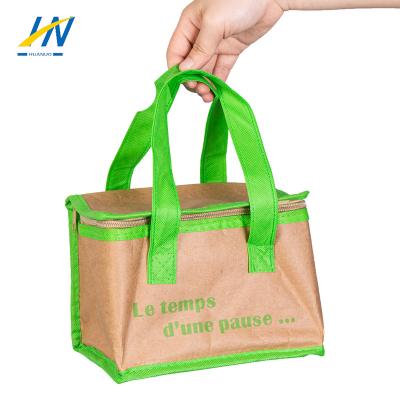 China Brown Kraft Paper Insulated Zipper EPE Cooler Bag 6 Can Beer Wine Delivery With Handles for sale