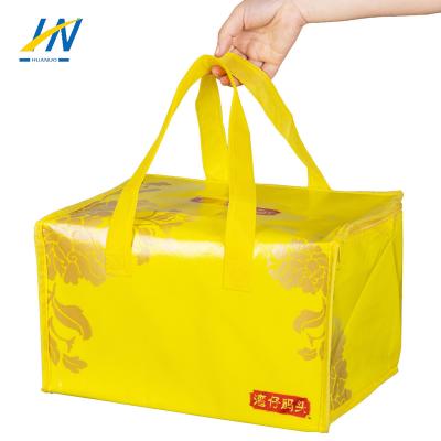 China Insulated Outdoor Oversized Customized Nonwoven Thermal Bag Pizza Seafood Cake Beer Ice Wine Steak Zip Lock Cooler Bag for sale