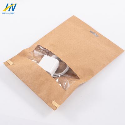 China Eco-friendly Recyclable Recycle Paper Pouch For Electronics Accessories Customized Biodegradable Kraft Paper Bag With Transparent Window for sale