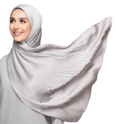 China Modest Fashion Malaysia Custom Hot Sale Half Pleated Satin Hijab for sale