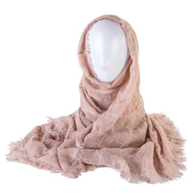 China Neckscarf& popular new fashion simple polyester scarf scarf with tassels lurex pashmina squishy hot sale muslim women shawl for sale