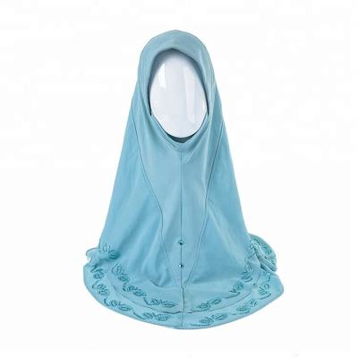 China Light simple bule pastel colors plus diamond designs available chiffon two layers with metal logo telekung customized hijab for sale