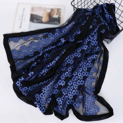 China High Quality Elegant Lace+polyester Women Lace Flower Decorated Shawl Hijab Malaysia Muslim Scarves for sale