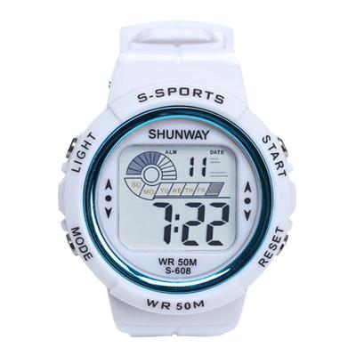 China Cheap SHUNWAY 608 Alarm Wristwatch Kids Sports Watches Fashion Waterproof Gold Black Red Clock OEM Blue for sale