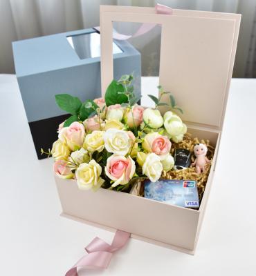 China Mothers Day Recycled Materials Low MOQ 2021 Logo Cardboard Sqaure Blank Custom Gift Box With Window For Decorative Flower To Mum for sale