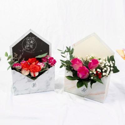 China Recycled Materials Surprise Florist Bouquet Packaging Gift Box Gift Envelope Holder Marble Paper Box For Fresh Flower And Mom Balloon for sale