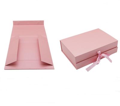 China Recycled Materials 2021 Ready To Ship Packaging Foldable Magnetic Pink Gift Box With Ribbon For Mother's Day Collasible Save Space For Shipping for sale