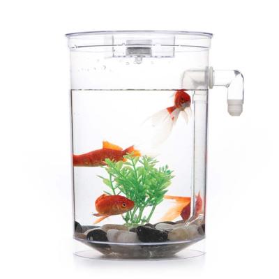 China Best Price Desktop Self-cleaning Plastic Acrylic Cylinder \ Rectangle Mini Lazy Creative Ecological Led Fish Farming Tank Aquarium for sale