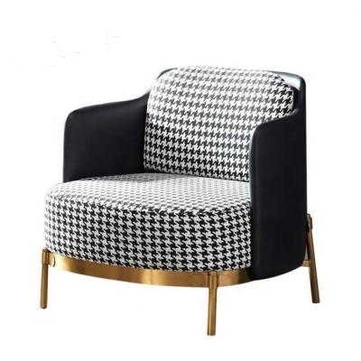 China Modern Nordic stainless steel five star gold leather armchair furniture lobby hotel cafe single sofa chair for sale