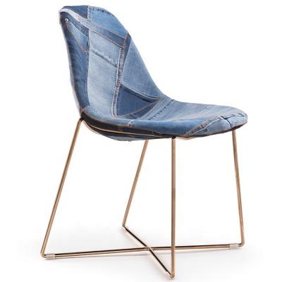 China Modern Factory Customized Modern Furniture Jeans Design Rose Golden Metal Leg Denim Cafe Chair for sale