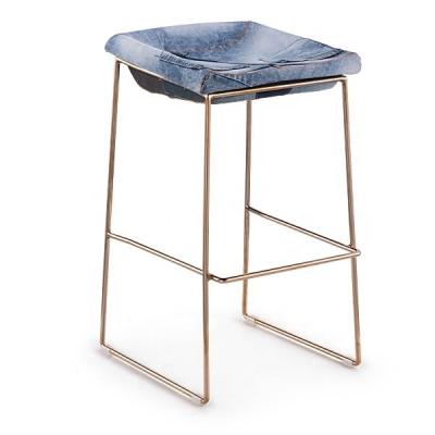 China Modern Modern Cafe Furniture Luxury Vintage Rose Jeans Denim Metal Gold Bar Stool for sale