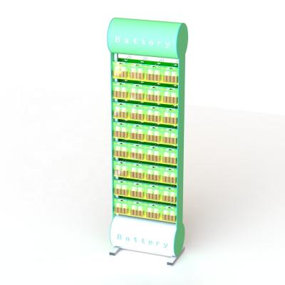 China Double Sides Floor Standing Battery Display Rack Double Sides Metal Pegs Battery Pack Display Stand for sale