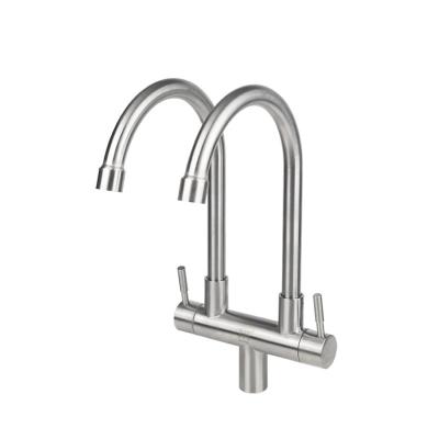 China Faucets SUS 304 Double Hose Bend Kitchen Faucet Large Thermostatic Vertical Deck Mounted Two Handle Kitchen Faucet for sale