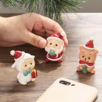 China Europe Resin Mini Christmas Santa Claus Tree Snowman Ornament Statue DIY Figurine Cute Fairy Open Potted Christmas Winter Decor for sale