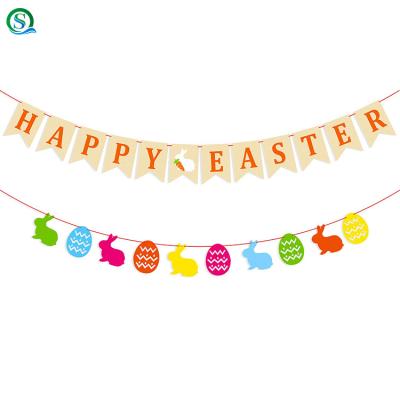 China 100% Eco-Friendly Felt Easter Egg Bunny Banner Rabbit String Easter Decoration 2 Packs for sale