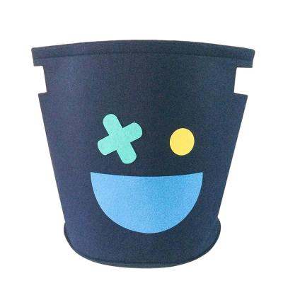 China Viable Cartoon Pattern Felt Laundry Basket Foldable Laundry Storage Buckets Bags Kids Toy Storage Basket for sale