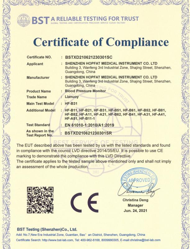 CE - Shenzhen Hopfat Medical Instrument Co. Ltd.