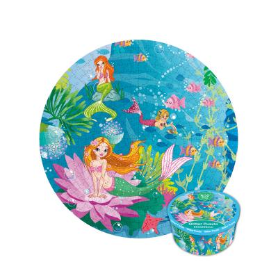 China Cartoon Toy Custom Design High Quality Round 500 Piece Simple Cartoon Mermaid World Map Puzzles For Kids Children Educational Kits for sale