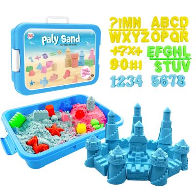 China Diy Non-Toxic Wholesale Educational Suitcase Portable Baby Kids Beach Blue Play Sand Toys Set With Many Molds for sale