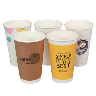 China Convenient Customize 16oz Hollow Logo Milk Cup Kraft Paper Cup Disposable Customizable Coffee Cup for sale