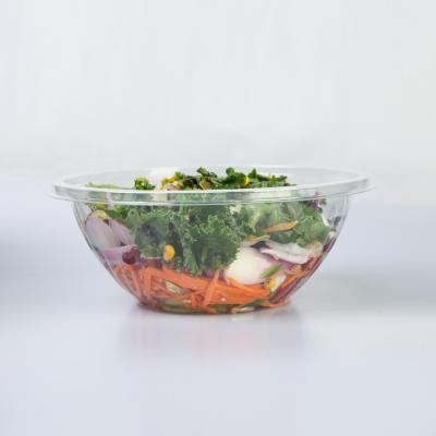 China 32oz Disposable Clear Round PET Large Plastic Fruit Salad Bowl With Lid for sale