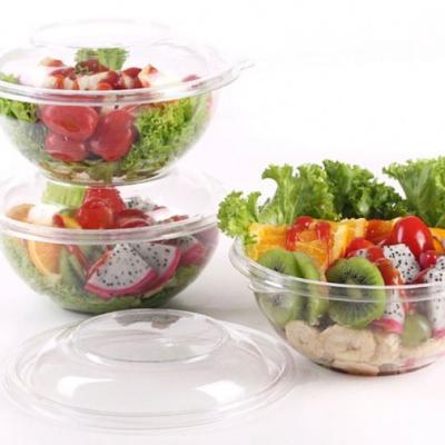 China Disposable Round Transparent PET Plastic Clear Vegetable Salad Bowl With Lid 16oz for sale