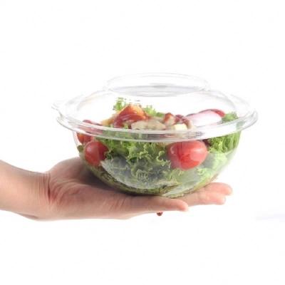 China Disposable Round Transparent PET Plastic Clear Vegetable Salad Bowl With Lid 12oz for sale