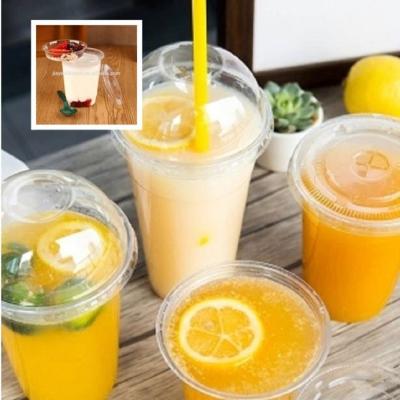 China PLA pp plastic PET plastic disposable cup with flat cover and dome cover for fruit juice24oz for sale