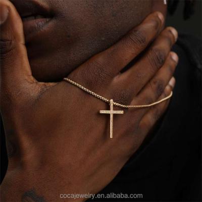 China 6 USD Non-fading SHIPPING Little Jesus Big Zircon Iced Silver 18k Gold Plated Stainless Steel Cross Chain Necklace Pendants For Women Men for sale