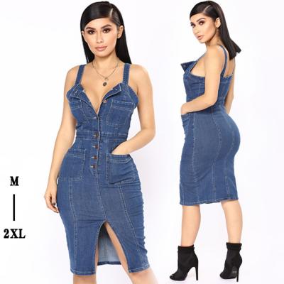 China New Amazon Breathable Halter Skirt Summer Tight Wrap Washed Slit Sexy Jean Dress for sale