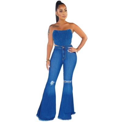 China 2021 Fashions Sustainable Wide Leg Pants Slim-Fitting Bell-Bottom Jeans for sale