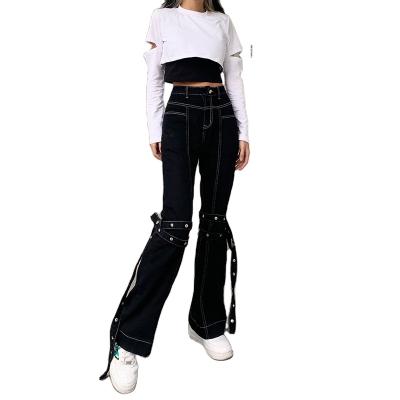 China New Wholesale Casual Women's Skinny Jeans Decoration High Waist Breathable Strap Pants for sale