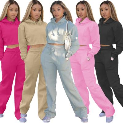 China 2021 Sustainable New Women's Winter Set Cropped Sweatshirts Jogging Suit Hoodie Long Sleeve 2 Piece Set Women for sale