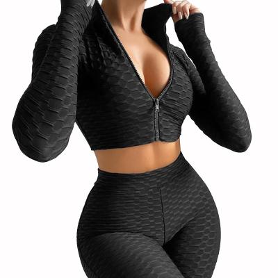 China 2021 New Seller 2021 Hot Two Piece V-Neckline QUICK DRY Warm Zipper Jogging Suit Yoga Sport Comfortable for sale