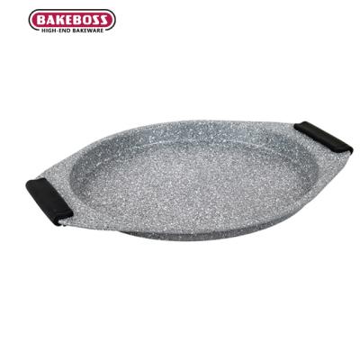 China Home Kitchen Restaurant BAKEBOSS 11Inch Non- Carbon Steel Stick Around Shape Pizza Tray Bakeware Pizza Pan for sale