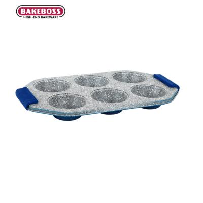 China Home Kitchen Restaurant BAKEBOSS Non-Stick Coating Filters Professional Round Cupcakes Tray 6 Kitchen Roll 6 Cups Tray For Baking for sale