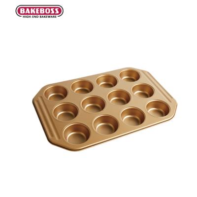 China Restaurant BAKEBOSS BPA Baking Mold 12 Cups Round Home Nonstick Free Cupcake Baking Roll Pan Cake Tray for sale