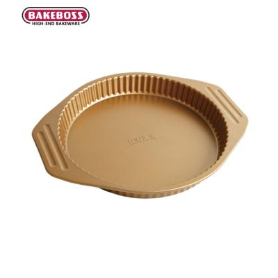 China Home Kitchen Restaurant BAKEBOSS Tart Casserole 8 Inch With Removable Bottom Gold Ring Around Fluted Non-Stick Flan Pie Tart Pan for sale