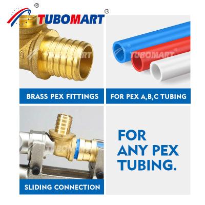 China 1/4 3/8 1/2 3/4 Zoll Pex Schiebefittung Natürliche Messingfarbe PEX Rohrfittung zu verkaufen