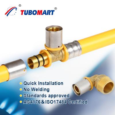 China Tubomart suministro de gas PEX Al PEX tubería láser compuesta materiales de plomería amarillo personalizado por rollo PEX tubería de gas en venta