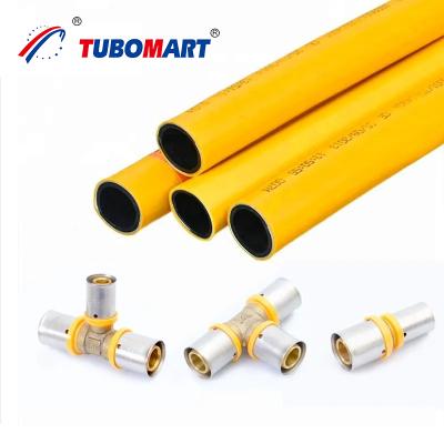 China OEM Yellow PEX Fittings Brass Gas Plumbing System 16-32MM Equal Socket PEX Press Fitting for sale