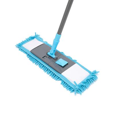 China China Manufacture Famous Viable Microfiber Telescopic Handle Broom Head Cleaning Dry Dusting Flat Mop With Chenille Cloth Cover for sale