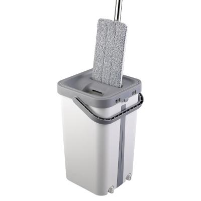 China Sustainable Upgraded Stainless Steel 360 Flat Mop And Bucket Floor Mopping System With 1 Extra Microfiber Head for sale