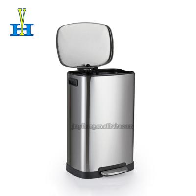 China Sustainable 50L Rectangle Trash Can Stainless Steel Waste Bin Hotel Room Household Bedroom Foot Pedal Trash Can for sale